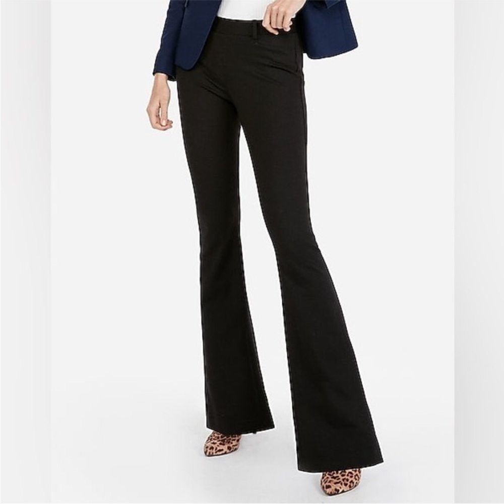 Express Super High Rise Stretch Flare Pants Black Size 14R Dressy Casual Shinny